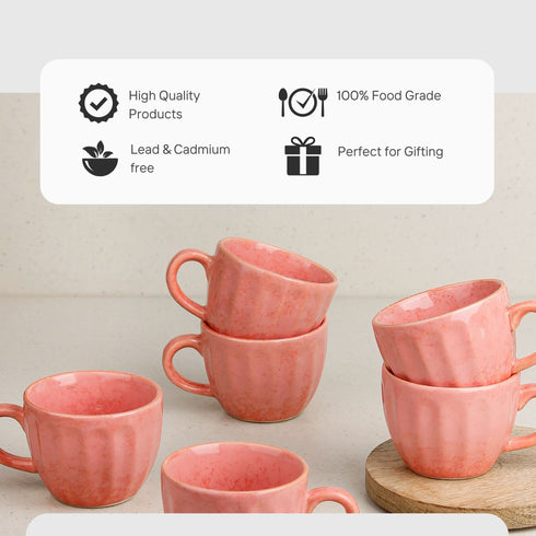 Peach Frosted Ceramic Tea Set With 6 Cups