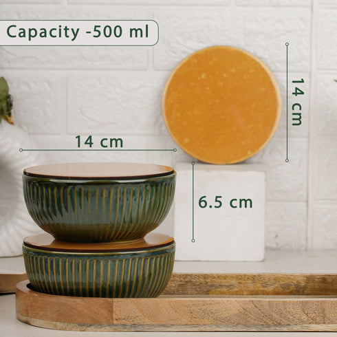 Glam Green Ceramic Bowl Serving Set 3 Bowls, 1 Tray, 3 Spoon and 3 Coaster