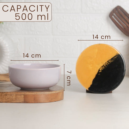 Solid Lavender Ceramic Bowls Serving Set – 3 Bowls, 3 Coaster, 3 Spoon and 1 Tray