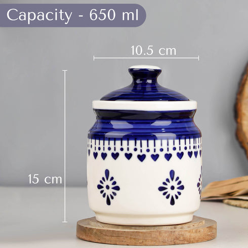 Blue Drape Ceramic Pickle Jars Set of 2 (600 ML) with Lids