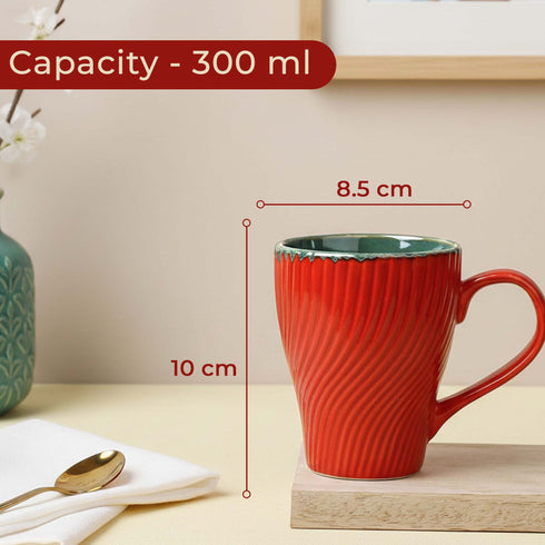 Red Fusion Wave Ceramic Mugs Set of 4