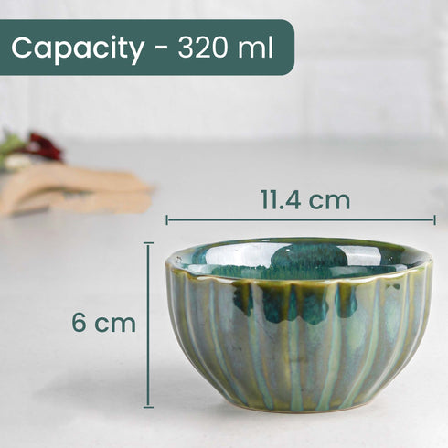Green Ribbed Ceramic 2 Snack Bowl & 6 Tea Cup Combo