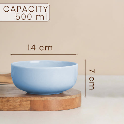 Solid Sky Blue Ceramic 2 Snack Bowl & 6 Tea Cup Combo