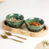Green Ribbed Ceramic Bowl Serving Set 2 Bowls, 1 Tray, and 2 Spoon