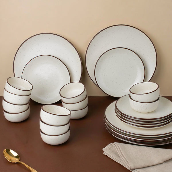 Dinner Sets Creme Matte Ceramic 24 Piece Set for Family Dining