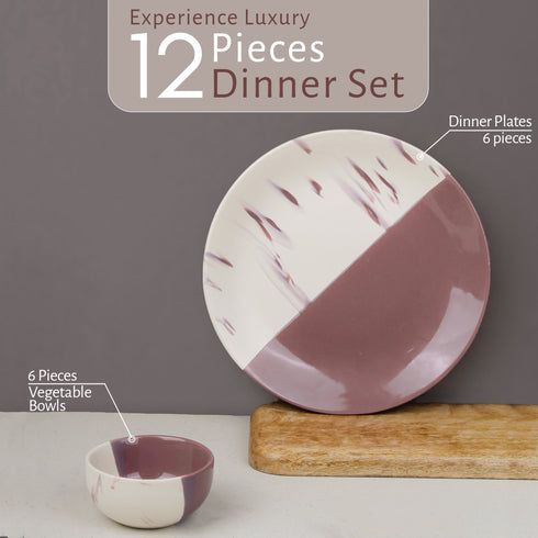 DT Magenta Italian Ceramic Dinner Set of 12 Pieces Serving for 6