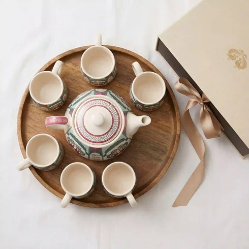 Peagal Ceramic Tea Set With 6 Cups and Kettle
