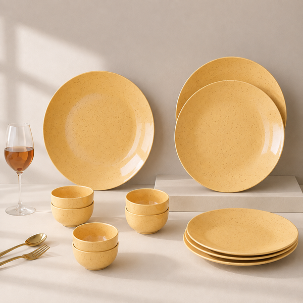 Mustard Marble Ceramic Dinner Set - 12 Pieces