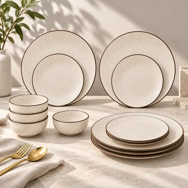Creme Matte Ceramic Dinner Set 12 Piece for Family of 4