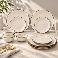 Creme Matte Ceramic Dinner Set 12 Piece for Family of 4