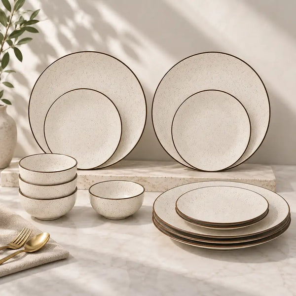 Creme Matte Ceramic Dinner Set 12 Piece for Family of 4