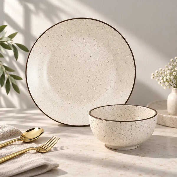 Creme Matte Ceramic Dinner Set 12 Piece for Family of 4