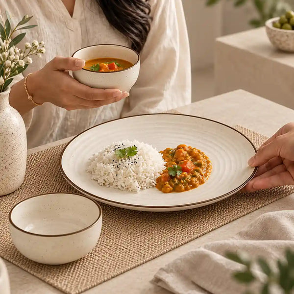 Spiral White 18-Piece Ceramic Dinner Set For 6