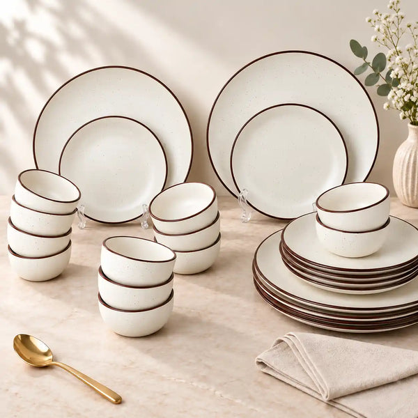 Dinner Sets Creme Matte Ceramic 24 Piece Set for Family Dining