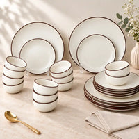 Dinner Sets Creme Matte Ceramic 24 Piece Set for Family Dining