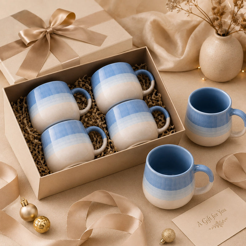 Tritone Sky Blue Ovule Shape Tea Cups Set of 6
