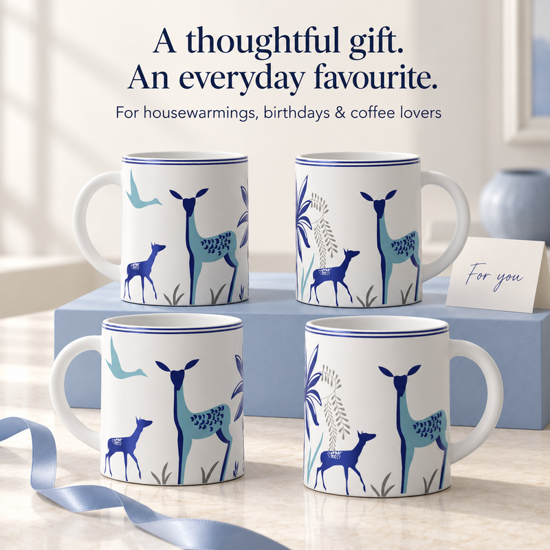 Stag Blue Coffee Mug Set (Set of 4)