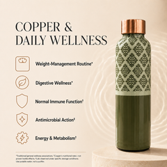 Sage Lattice Copper Water Bottle | Handcrafted Damask Design | 900ml