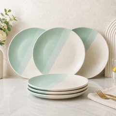 TT Green Matte Ceramic Quarter Plates Set of 6 – Chip-Resistant