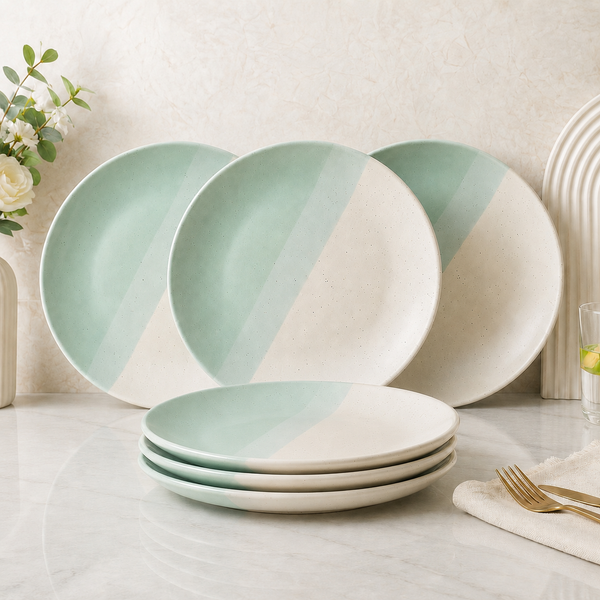 TT Green Matte Ceramic Quarter Plates Set of 6 – Chip-Resistant
