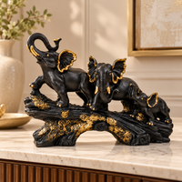 Majestic Black & Gold Elephant Family Sculpture