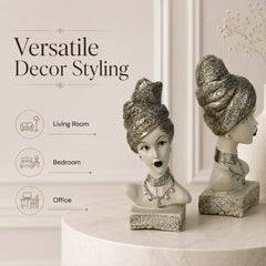 Artistic Ethnic Silver Lady Sculptural Bust Pair – Decorative Statues