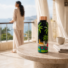 Palm Grove Copper Water Bottle | Pichwai Art Design | 900ml