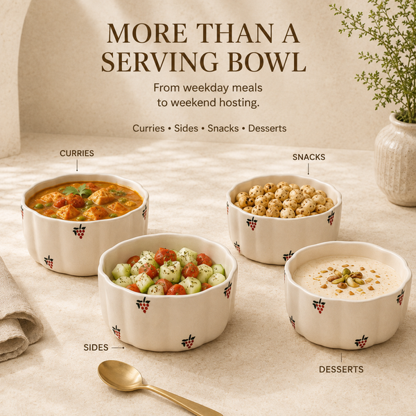 Cream Grapes Ceramic Vegetable Bowl Set of 4 (250ML)