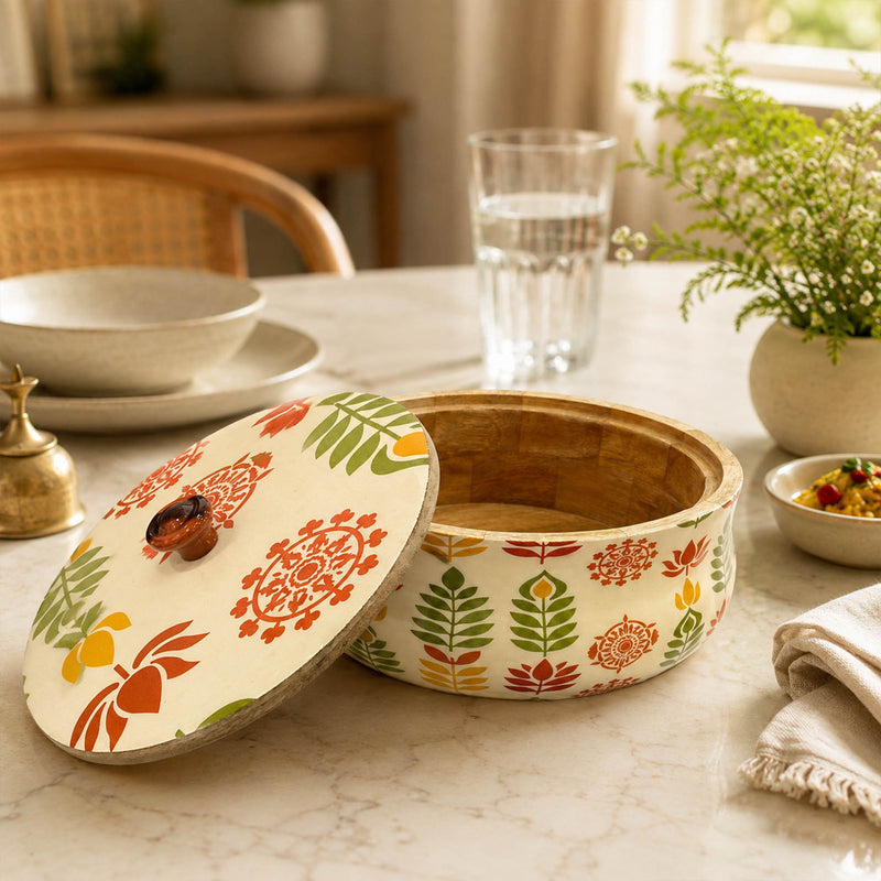 Wooden Leaf-Design Dome Lid Casserole