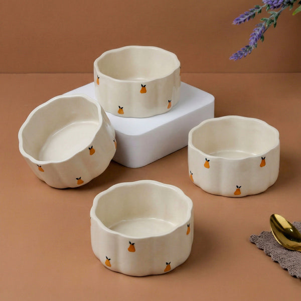 Cream Pear Ceramic Vegetable Bowl Set of 4 (250ML)