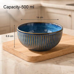 Glam Blue Ceramic Bowl Set of 4 with Stand