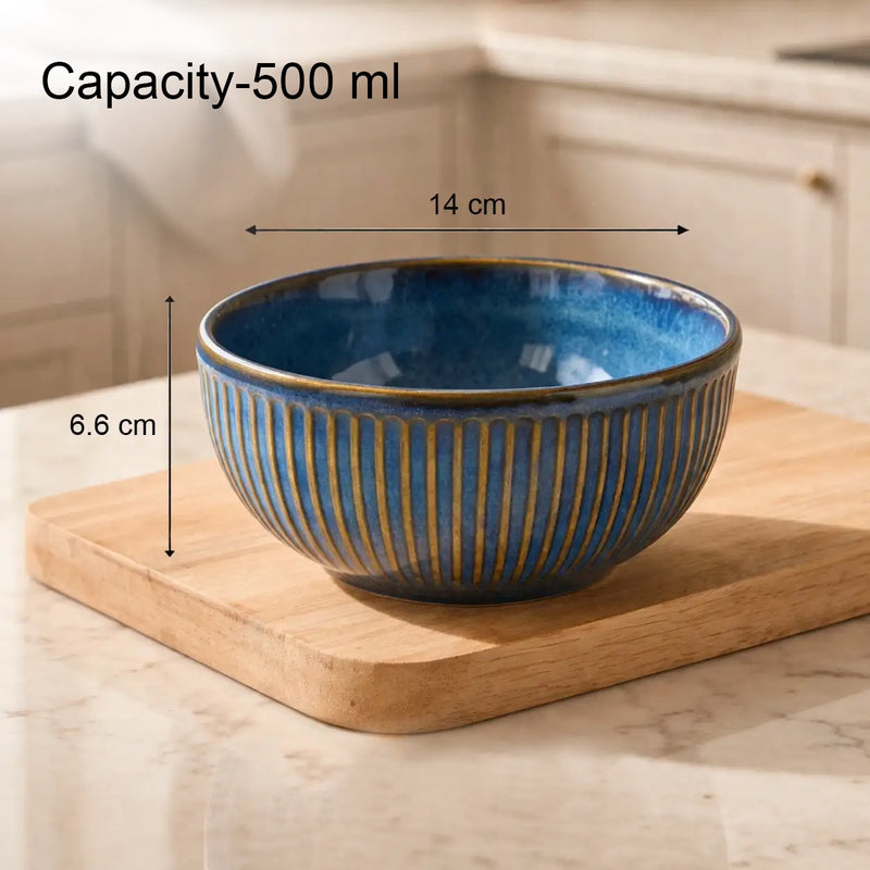 Glam Blue Ceramic Bowl Set of 4 with Stand