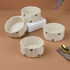 Cream Grapes Ceramic Vegetable Bowl Set of 4 (250ML)