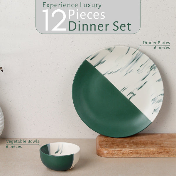 DT Teal Italian Ceramic Dinner Set of 12 Pieces Serving for 6 Crockery Set