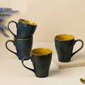 Blue Fusion Wave Ceramic Mugs Set of 4 (300ML) – Microwave Safe