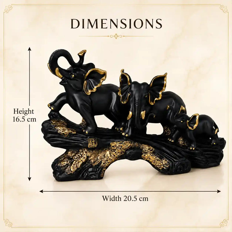 Majestic Black & Gold Elephant Family Sculpture