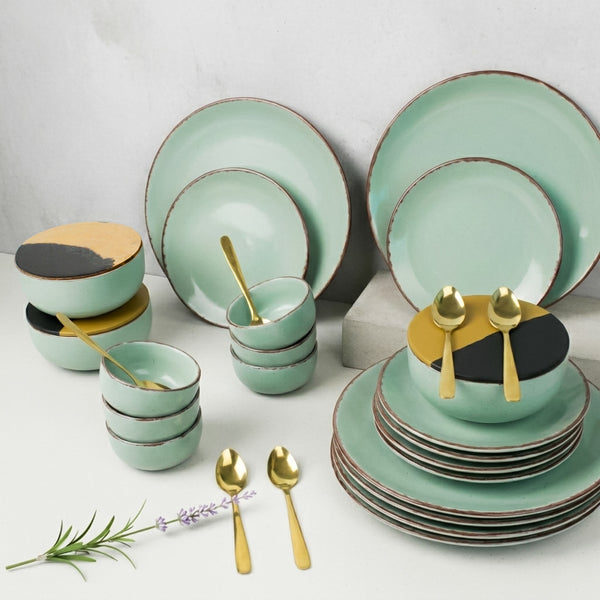 Mint Marble Handcrafted Ceramic Dinner Set - 30 Pieces