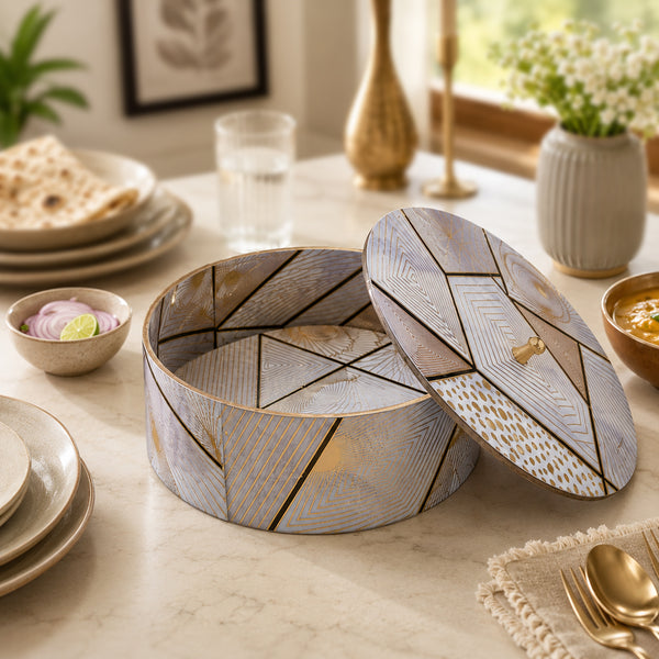 Geometric Elegance Wooden Casserole with Lid - 1800 ml