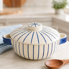 Blue Stripe Ceramic Casserole with Lid, 900ml