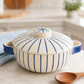 Blue Stripe Ceramic Casserole with Lid, 900ml