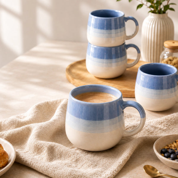 Tritone Sky Blue Ovule Shape Tea Cups Set of 6