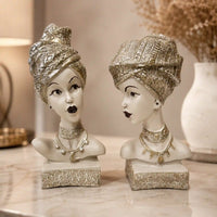 Artistic Ethnic Silver Lady Sculptural Bust Pair – Decorative Statues