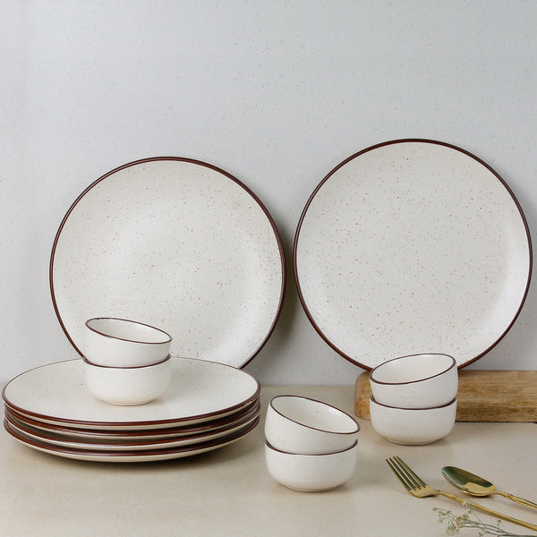 Creme Matte Ceramic Dinner Set 12 Piece for Family of 6