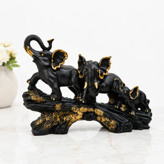 Majestic Black & Gold Elephant Family Sculpture