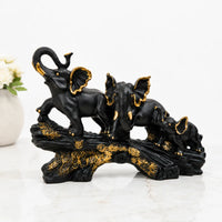 Majestic Black & Gold Elephant Family Sculpture