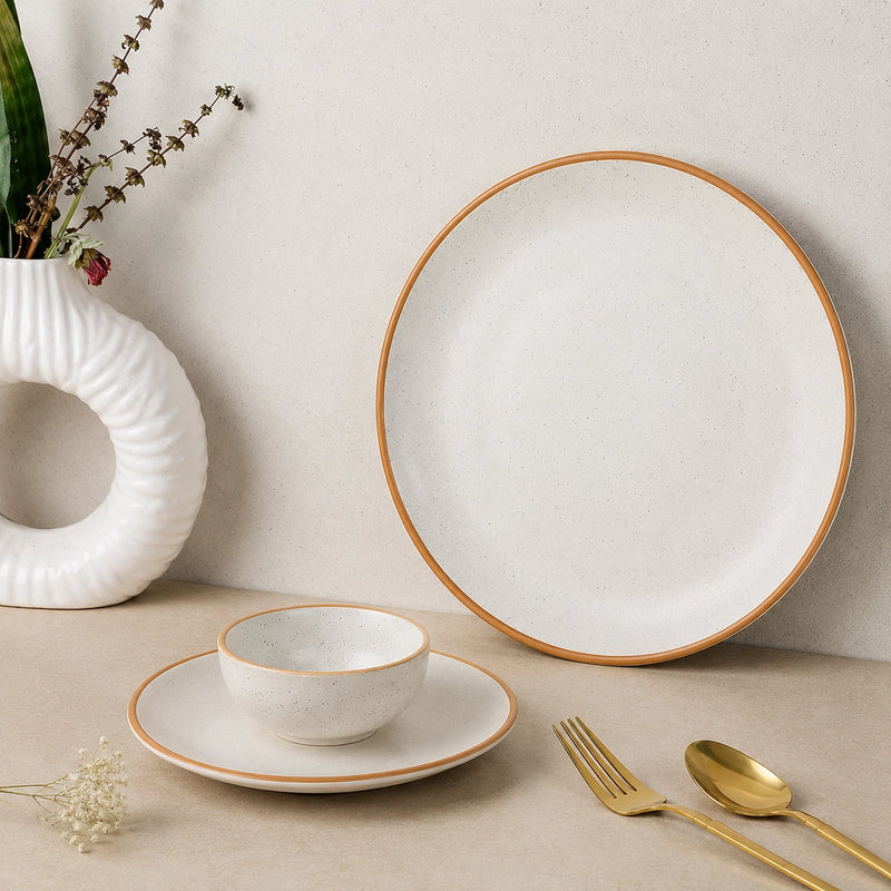 White Matte Brown Ceramic Dinner Set of 18 Pieces
