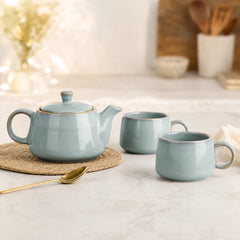 Grey Glaze Ceramic Tea Set | Kettle & 2 Cups (400ml)