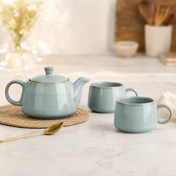 Grey Glaze Ceramic Tea Set | Kettle & 2 Cups (400ml)