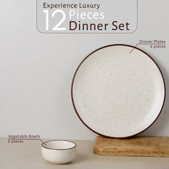 Creme Matte Ceramic Dinner Set 12 Piece for Family of 6