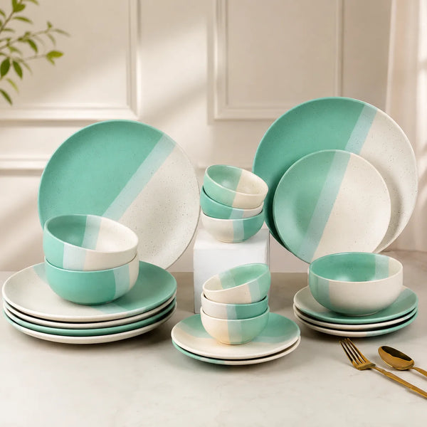 TT Green Matte 21-Piece Ceramic Dinner Set For 6